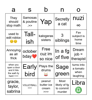 adiella's bingo ❤️❤️ Bingo Card