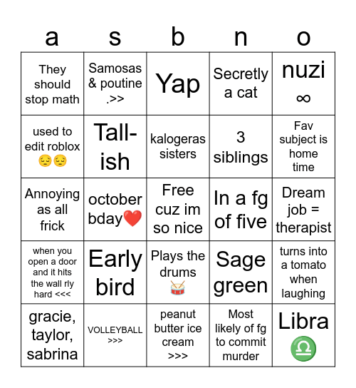 adiella's bingo ❤️❤️ Bingo Card