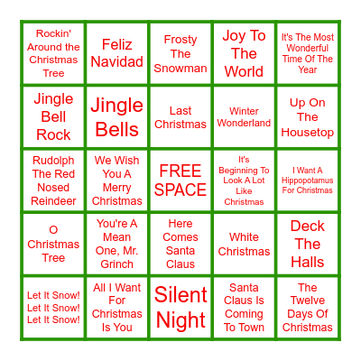 Christmas Carol Bingo Card