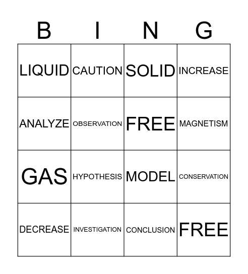 VOCABULARY BINGO Card