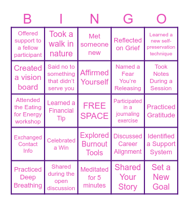 Purpose-Filled Pause Bingo Card