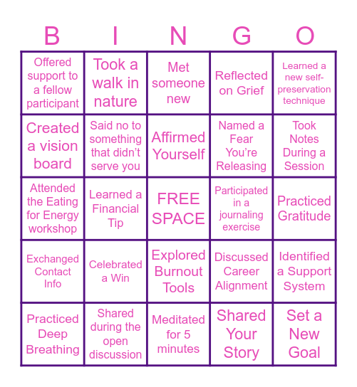 Purpose-Filled Pause Bingo Card