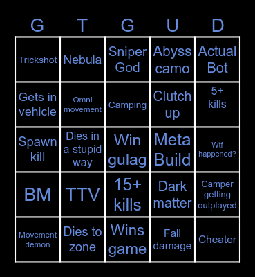 Warzone Spectator Bingo Card
