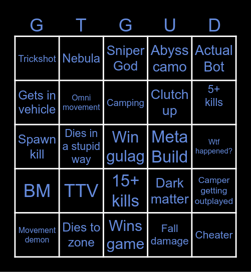 Warzone Spectator Bingo Card