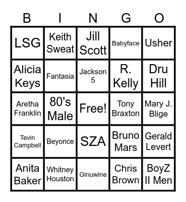 R&B Bingo Card