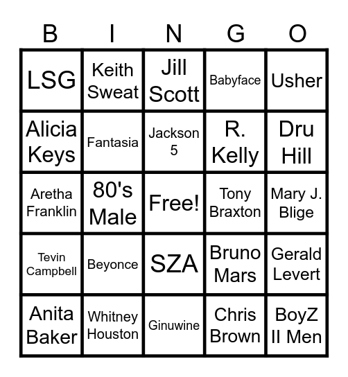 R&B Bingo Card