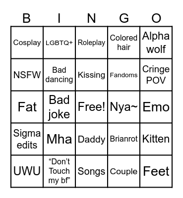 Cringe tiktok bingo Card