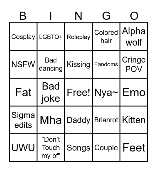 Cringe tiktok bingo Card