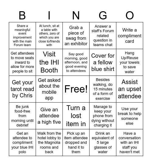 IHI Forum Bingo Card