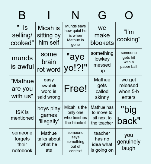 Swahili 5-A Bingo Card
