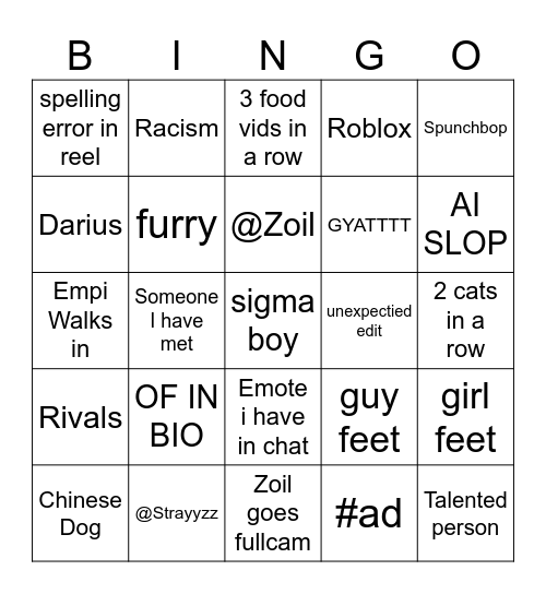 Untitled Bingo Card