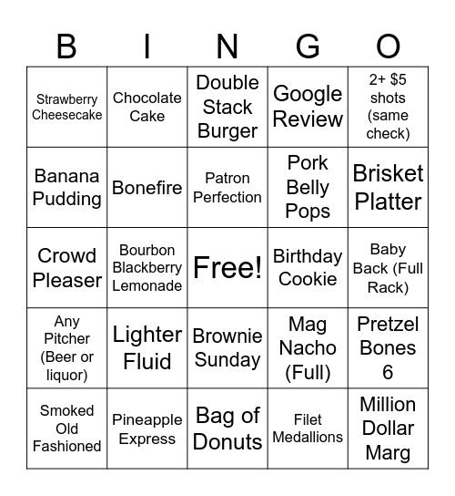 Saturday Night Bingo Card