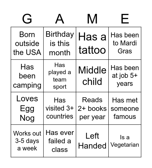 NOLA BOOTCAMP Bingo Card