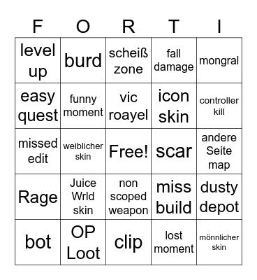 Fortnite Bingo Card