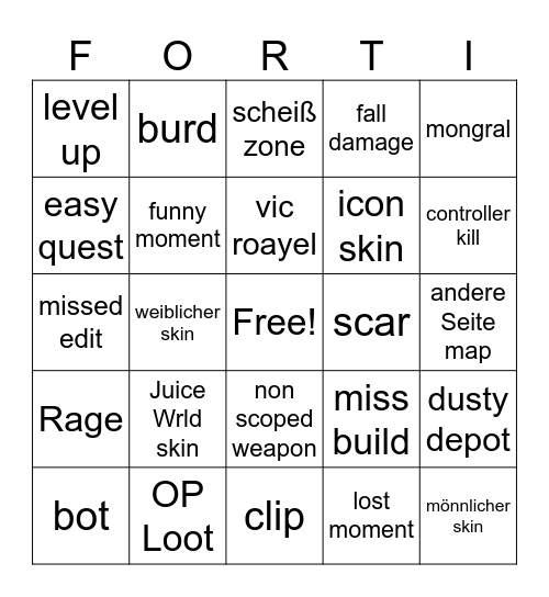 Fortnite Bingo Card