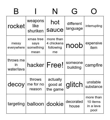 FLING THINGS AND PEOPLE (roblox) Bingo Card