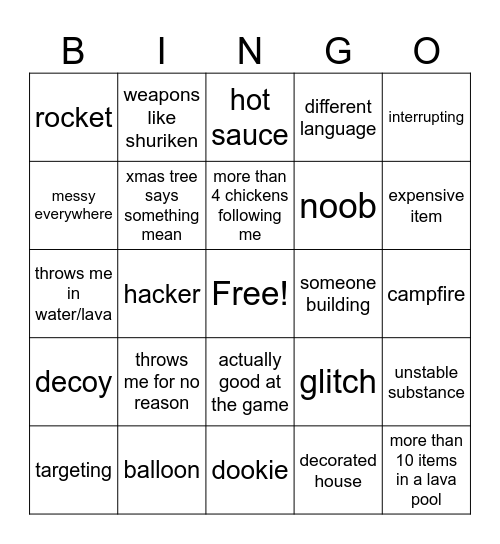 FLING THINGS AND PEOPLE (roblox) Bingo Card