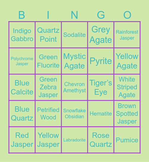 Rock Bingo Card