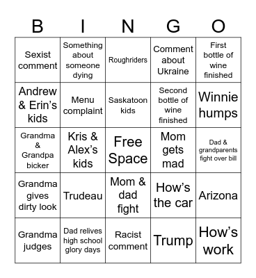 Family Bingo Card