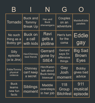 General 9-1-1 Season 8 Bingo Card