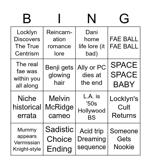 Changeling Endgame Bingo Card
