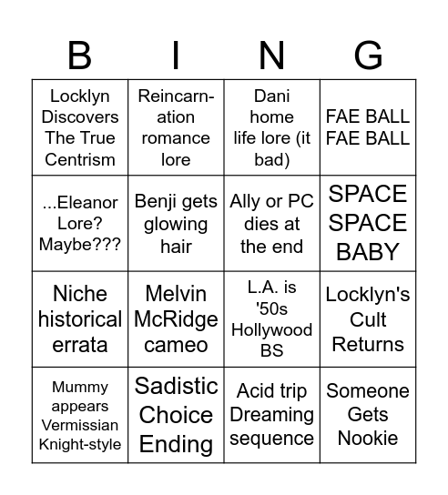 Changeling Endgame Bingo Card