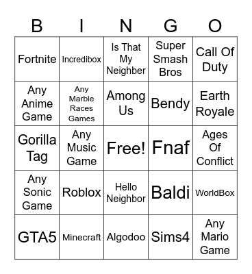 Game Bingo Card