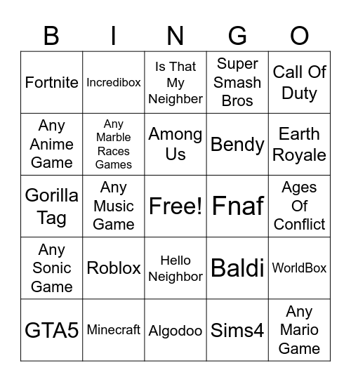 Game Bingo Card