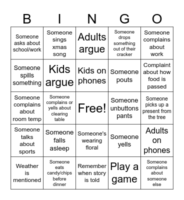 Family Xmas Bingo Card