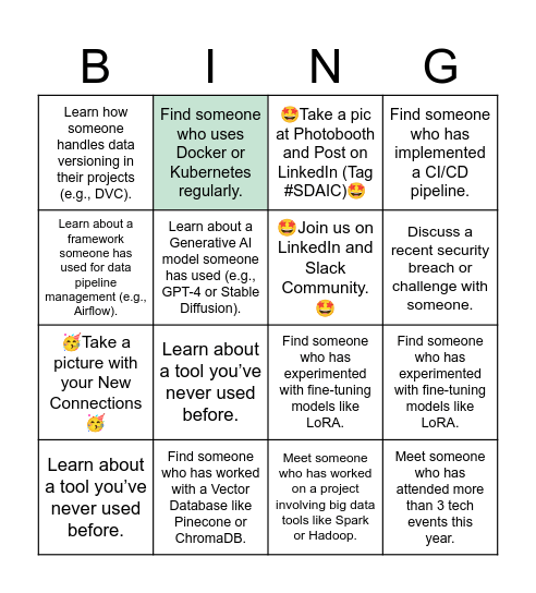 Networking Bingo Card