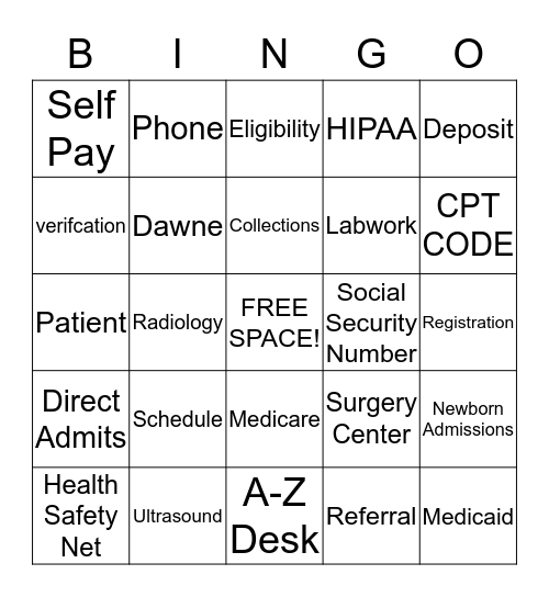 Patient Access Week BINGO Card