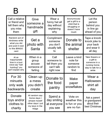 HOLIDAY Bingo Card
