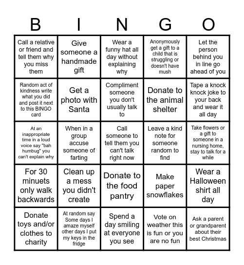 HOLIDAY Bingo Card