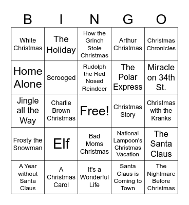 Christmas Moview Bingo Card