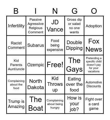 Family Christmas Bingo Card
