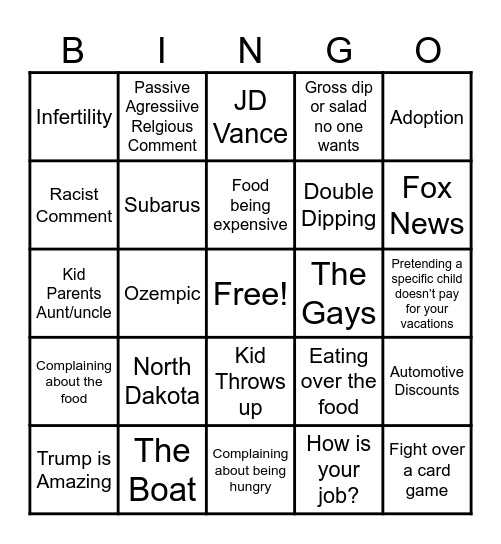 Family Christmas Bingo Card