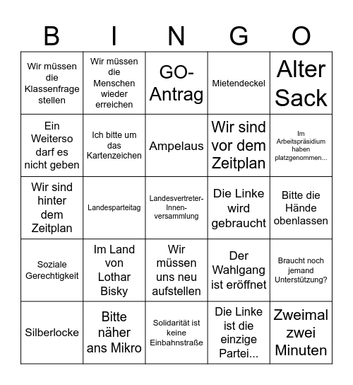 9. Landesparteitag, 2. Tagung, Tag 2 Bingo Card