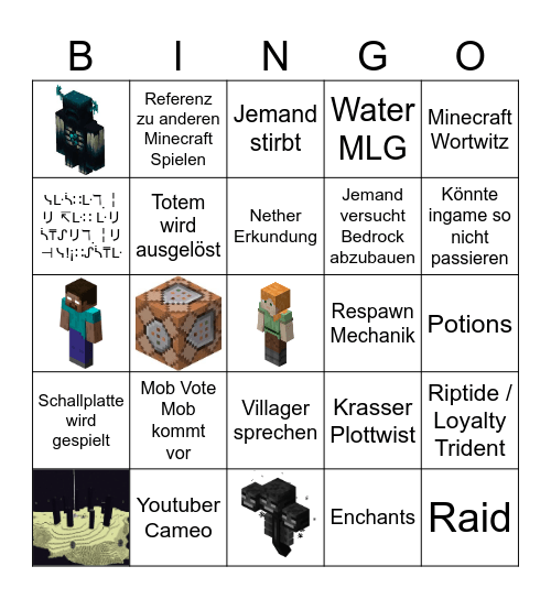 Minecraft Film Bingo Card