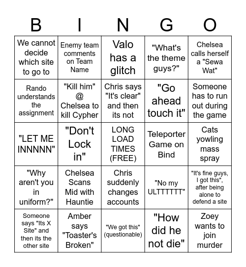 Valorant BINGO Card