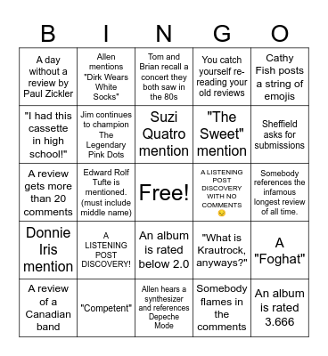The Listening Post Bingo Card