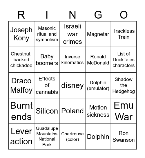 Wikipedia Page Blackout Bingo Card