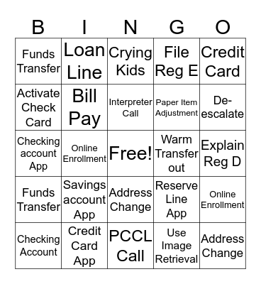 Banker Bingo Card