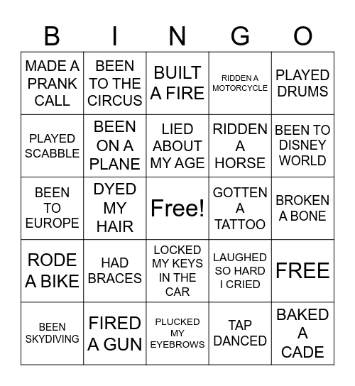 BINGO 2 - NEVER HAVE I EVER ... Bingo Card