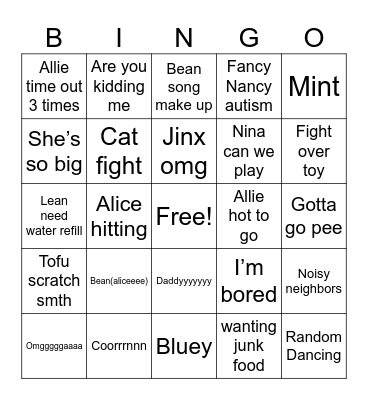 Kay house bingo Card