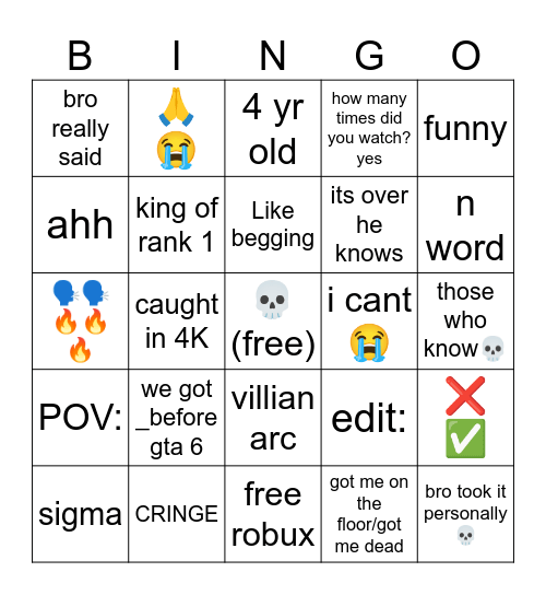 youtube shorts bingo Card