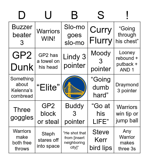 Warriors Bingo 2024-2025 Bingo Card