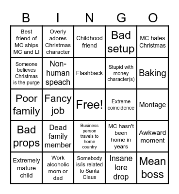 Christmas Movie Bingo Card