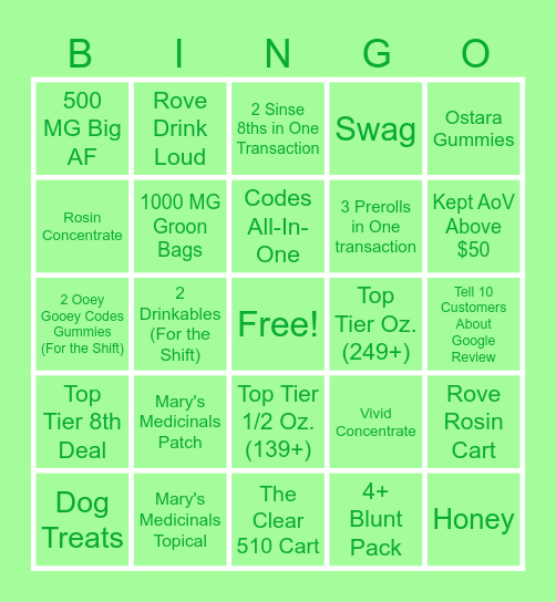 Columbia GDF Bingo Card