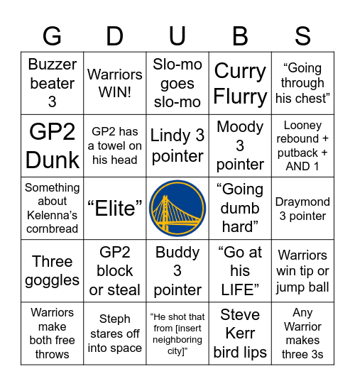 Warriors Bingo 2024-2025 Bingo Card