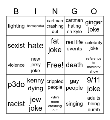 south park bingo Card